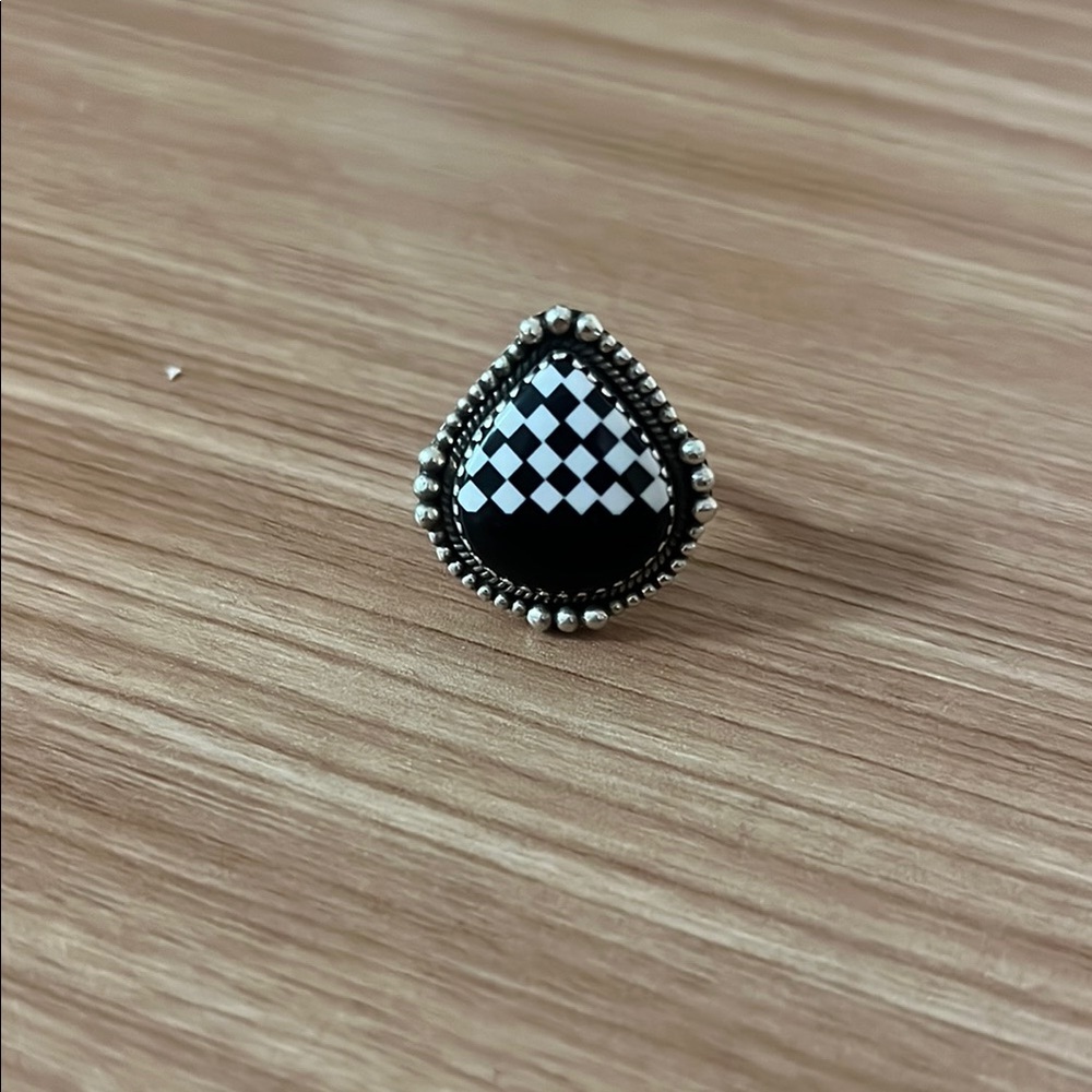 Elegant Black and White Checkered Ring